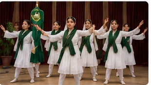 Students taking part in a cultural performance